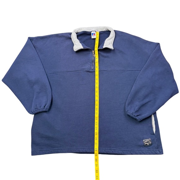 Vintage Russell Athletic Quarter Zip Sweatshirt USA Navy Blue XXL 90s - Picture 7 of 8